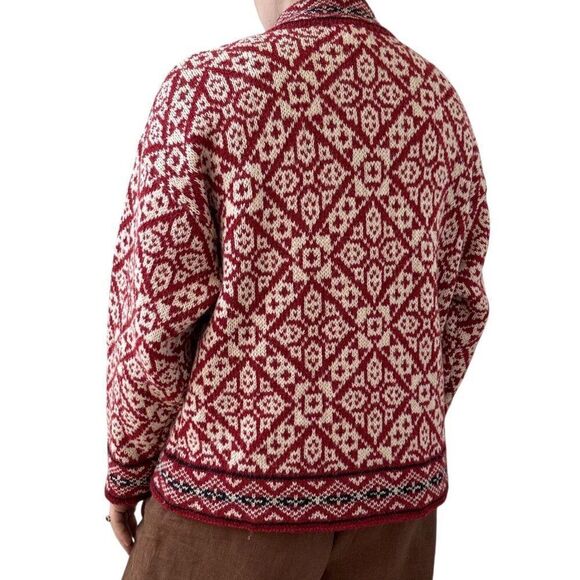 Vintage LL Bean Womens Red White Nordic Wool Snowflake Cardigan Sz L Made USA - Picture 6 of 6